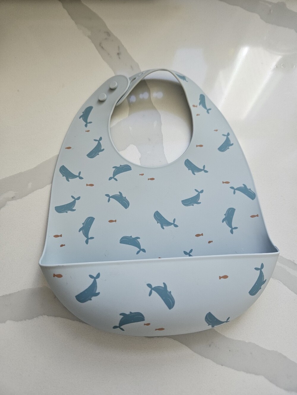 Silicone Whale Print Baby Bib with Crumb Catcher - Light Blue